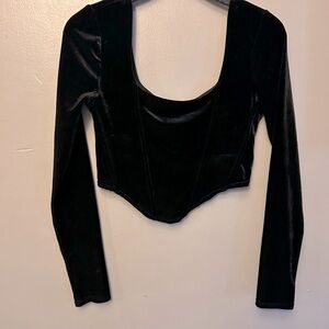 H&M Divided shirt - black velvet long sleeve cropped top  NWT